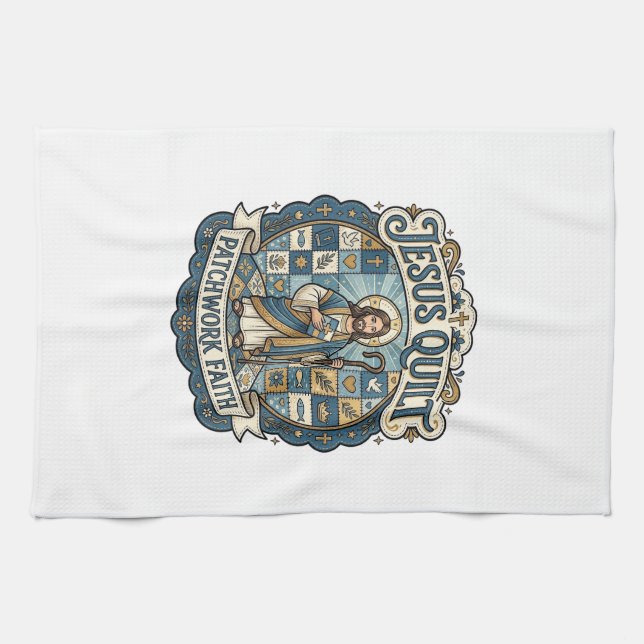 Jesus Quilt Patchwork Faith Jesus Quilt Patchwork  Kitchen Towel (Horizontal)