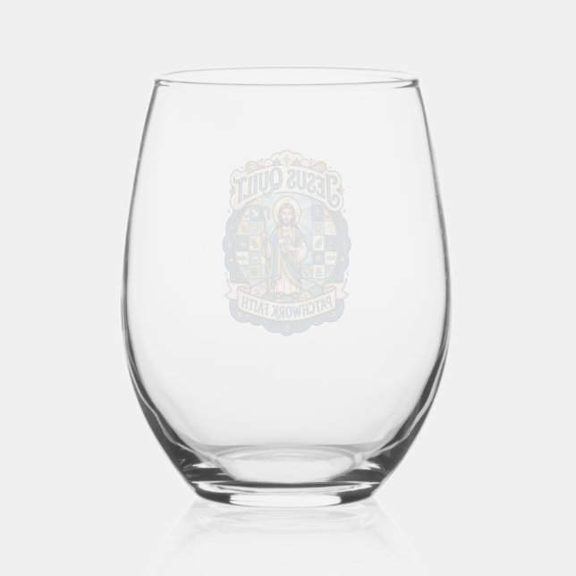 Jesus Quilt Patchwork Faith Jesus Quilt Patchwork  Stemless Wine Glass (Front)