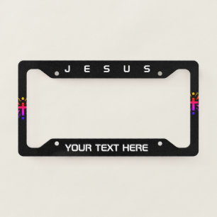 Jesus Quote Name Cross Black Neon License Plate Frame