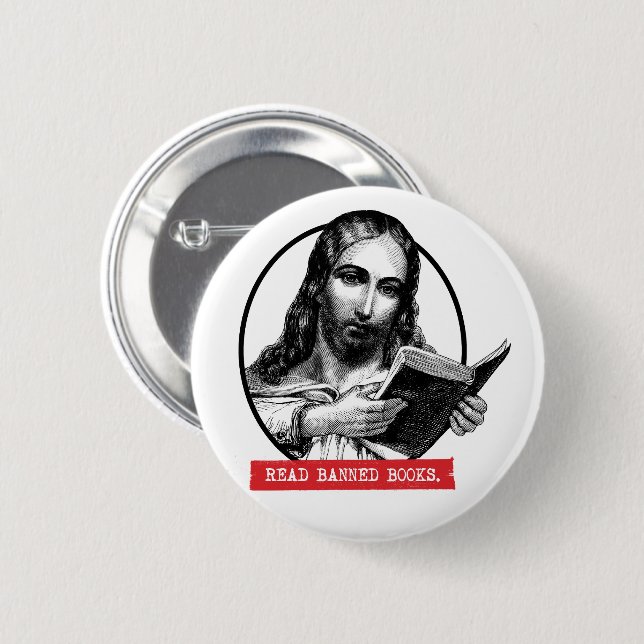 Jesus Reads Banned Books Button (Front & Back)