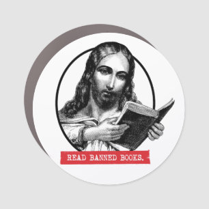 Jesus Reads Banned Books Car Magnet