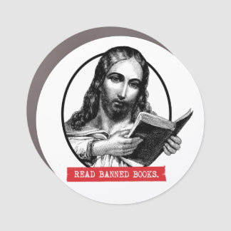 Jesus Reads Banned Books Car Magnet
