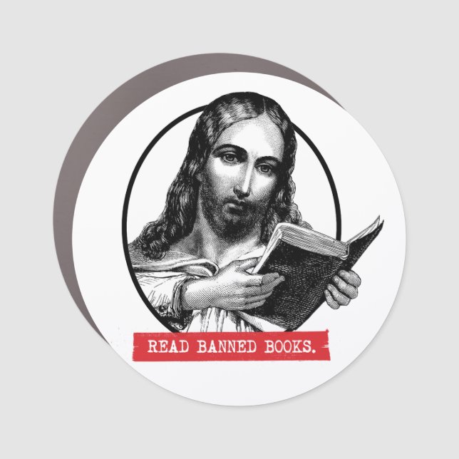 Jesus Reads Banned Books Car Magnet (Front)