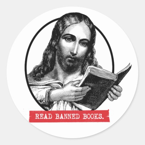 Jesus Reads Banned Books Classic Round Sticker