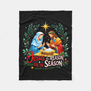 Jesus Reason For The Season Nativity Christmas Des Fleece Blanket