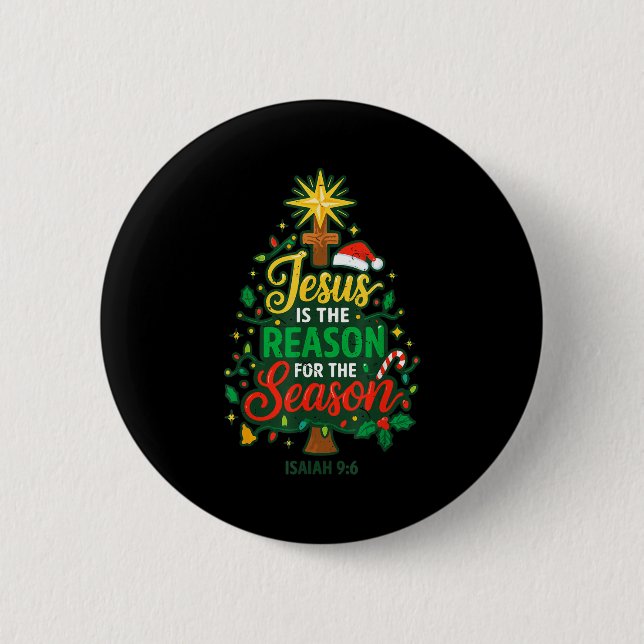 Jesus Reason Season Christian Christmas Family Pjs Button (Front)