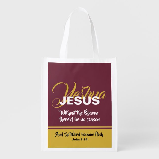 JESUS REASON SEASON Christian Scripture Christmas Grocery Bag (Front)
