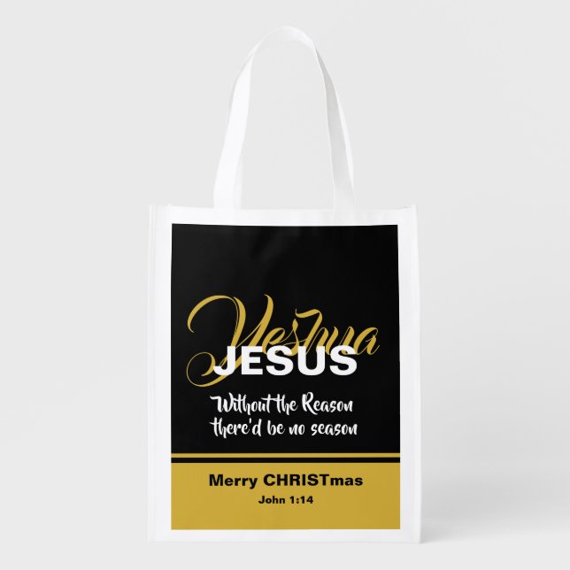 JESUS REASON SEASON Christmas Christian Scripture Grocery Bag (Front)