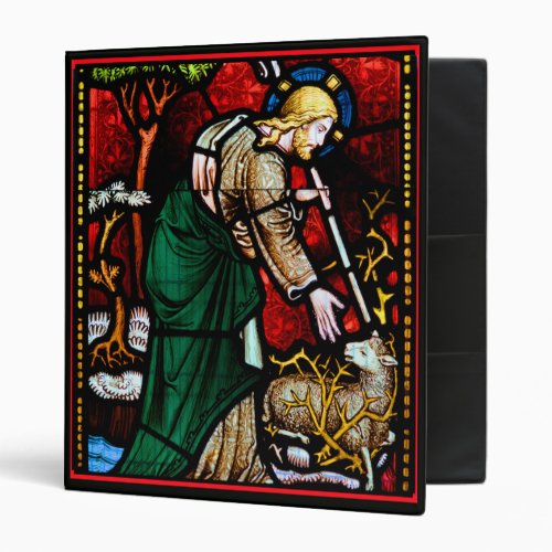 Jesus Rescues a Lamb of God Stained Glass 3 Ring Binder