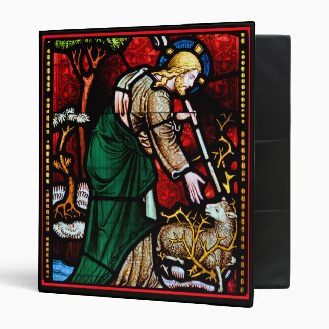 Jesus Rescues a Lamb of God Stained Glass 3 Ring Binder (Front/Inside)