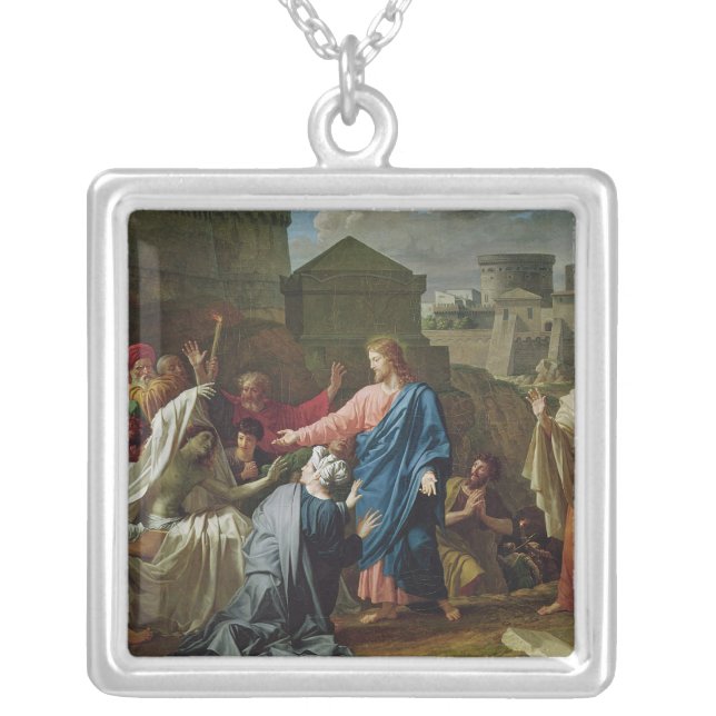 Jesus Resurrecting the Son of the Widow of Naim Silver Plated Necklace (Front)
