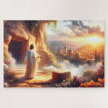 Jesus Resurrection Divine Dawn Jigsaw Puzzle<br><div class="desc">Immerse yourself in this jigsaw puzzle in the essence of faith with 'Divine Dawn, ' an exquisite artwork capturing the pivotal moment of Jesus Christ's Resurrection. This masterful depiction showcases the serene glow of the risen Christ at dawn, with the stone of the tomb rolled away, signifying a new beginning...</div>