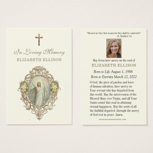 Jesus Resurrection Scripture Funeral Prayer Card (Front & Back)