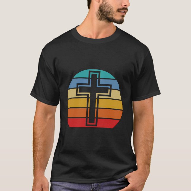 Jesus Retro Cross God Faith Religion Christians T-Shirt (Front)