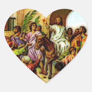 Jesus Rides the Donkey into Jerusalem Heart Sticker