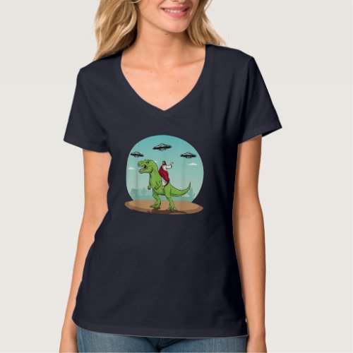 Jesus Riding A Dinosaur Funny Bigfoot UFO Alien Ab T_Shirt
