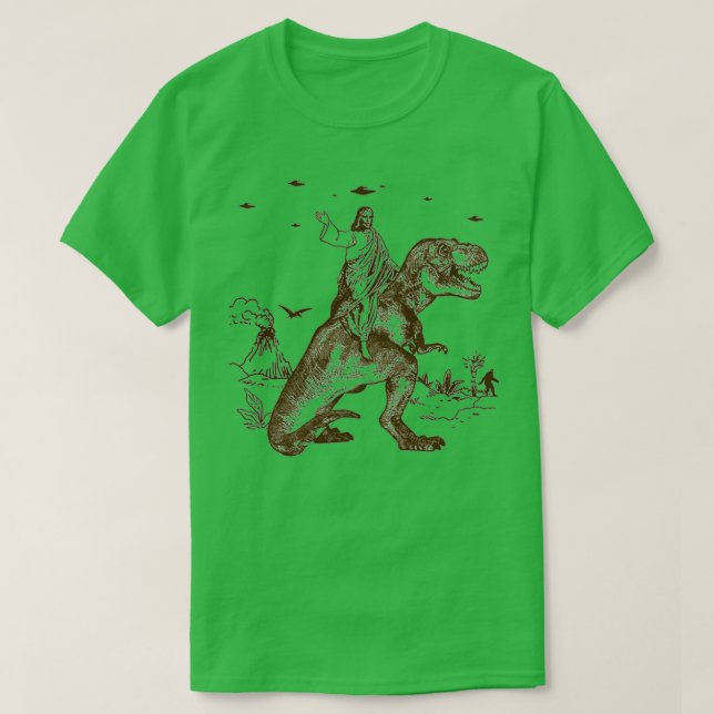Jesus Riding a Dinosaur Perfect Gift T-Shirt (Design Front)