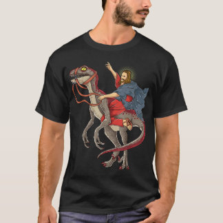 Jesus Riding a Dinosaur Shirt Raptor Dinosaur Paro