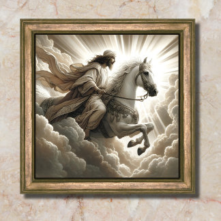Jesus Riding a White Horse Christian Bible Art Poster