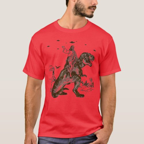 Jesus Riding Dinosaur Funny Dinosaur Lover T_Shirt