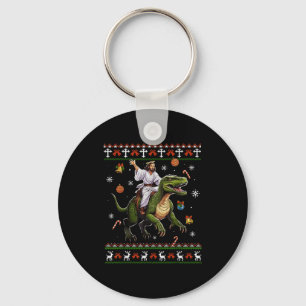 Jesus Riding Dinosaur Funny Meme Ugly Christmas Sw Keychain