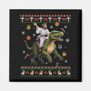 Jesus Riding Dinosaur Funny Meme Ugly Christmas Sw Magnet
