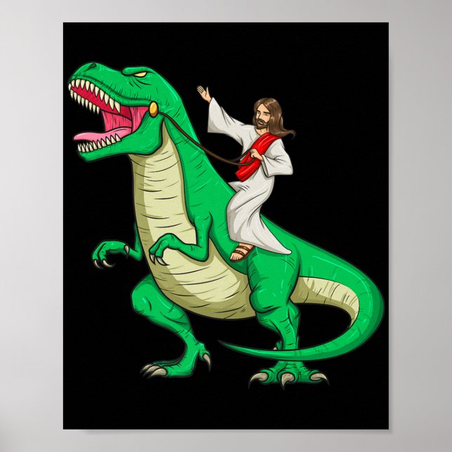 Jesus Riding Dinosaur Funny Parody Tyrannosaurus R Poster (Front)