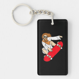 Jesus Riding Skateboard Keychain