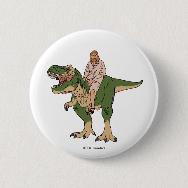Jesus Riding T-Rex Button (Front)