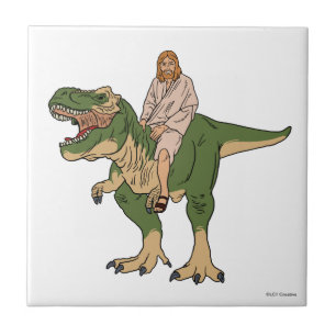Jesus Riding T-Rex Ceramic Tile
