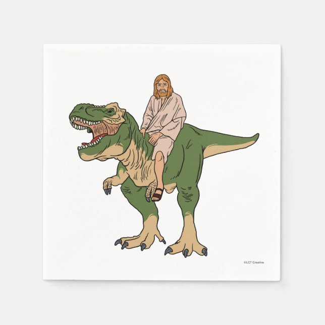 Jesus Riding T-Rex Napkins (Front)