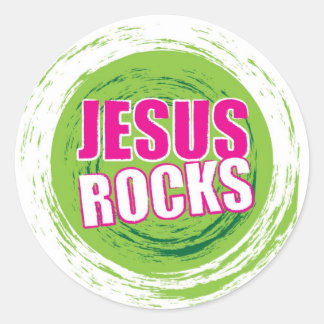 Jesus Rocks 3 Green Classic Round Sticker