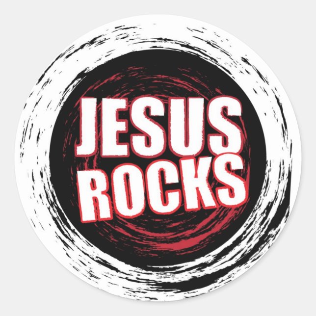 Jesus Rocks 5 Black Classic Round Sticker (Front)