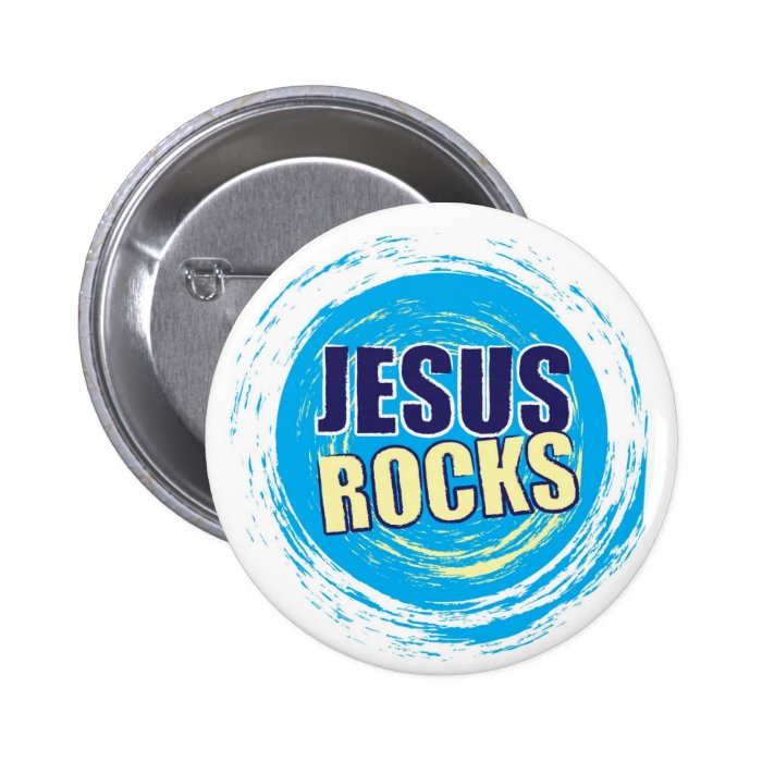 Jesus Rocks 7 Blue & Yellow Button