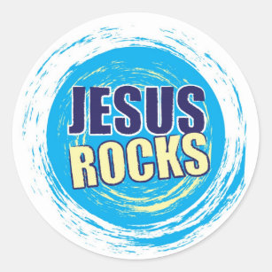 Jesus Rocks 7 Blue & Yellow Classic Round Sticker