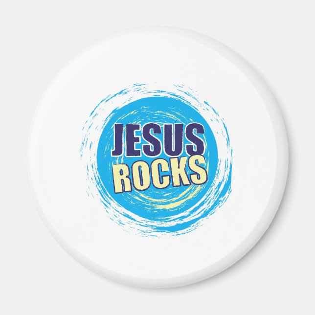 Jesus Rocks 7 Blue & Yellow Magnet (Front)