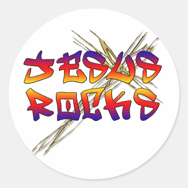 Jesus Rocks Christian Classic Round Sticker (Front)