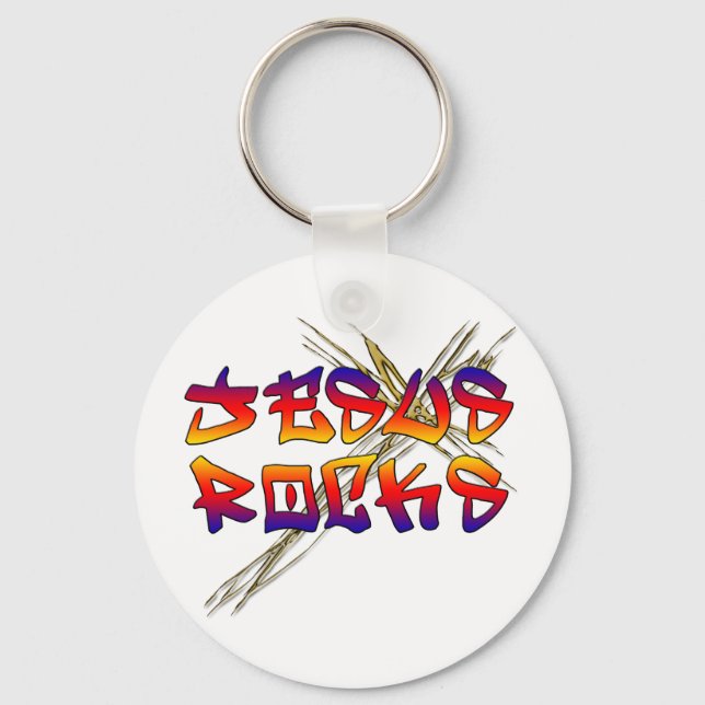 Jesus Rocks Christian Keychain (Front)