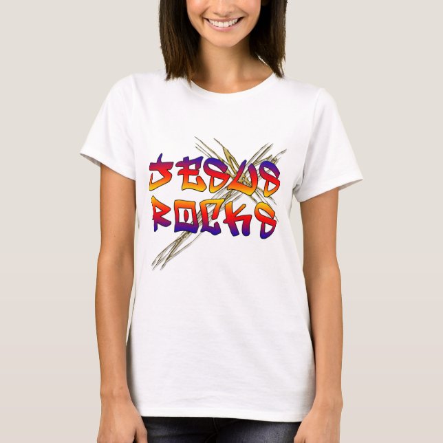 Jesus Rocks Christian T-Shirt (Front)