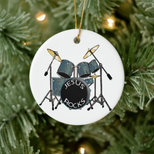 Jesus Rocks _ Drummer  Ceramic Ornament