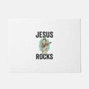 Jesus Rocks Guitar Vintage Christian Engraving Des Doormat