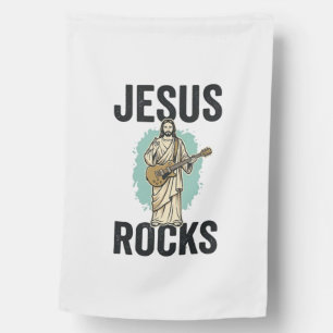 Jesus Rocks Guitar Vintage Christian Engraving Des House Flag
