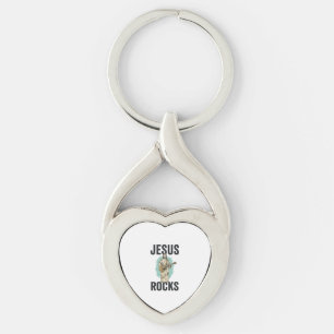 Jesus Rocks Guitar Vintage Christian Engraving Des Keychain