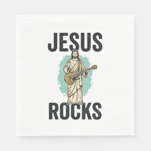 Jesus Rocks Guitar Vintage Christian Engraving Des Napkins