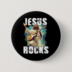 Jesus Rocks With Guitar - Funny Christian Rocks Ch Button
