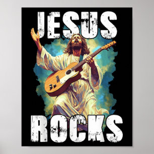 Jesus Rocks With Guitar - Funny Christian Rocks Ch Poster