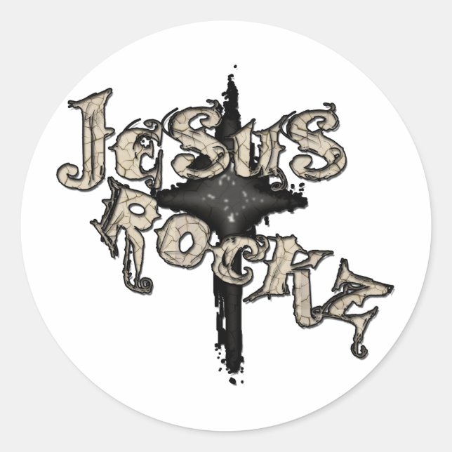 Jesus Rockz Christian Classic Round Sticker (Front)