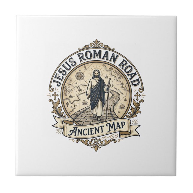 Jesus Roman Road Ancient Map Jesus Roman Road Anci Ceramic Tile (Front)