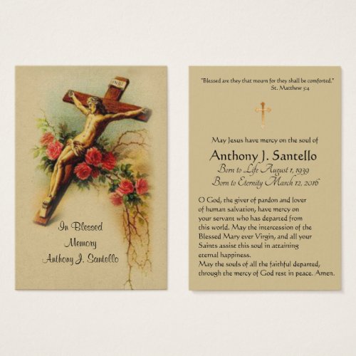 Jesus Roses  Catholic Funeral Memorial Holy Card _