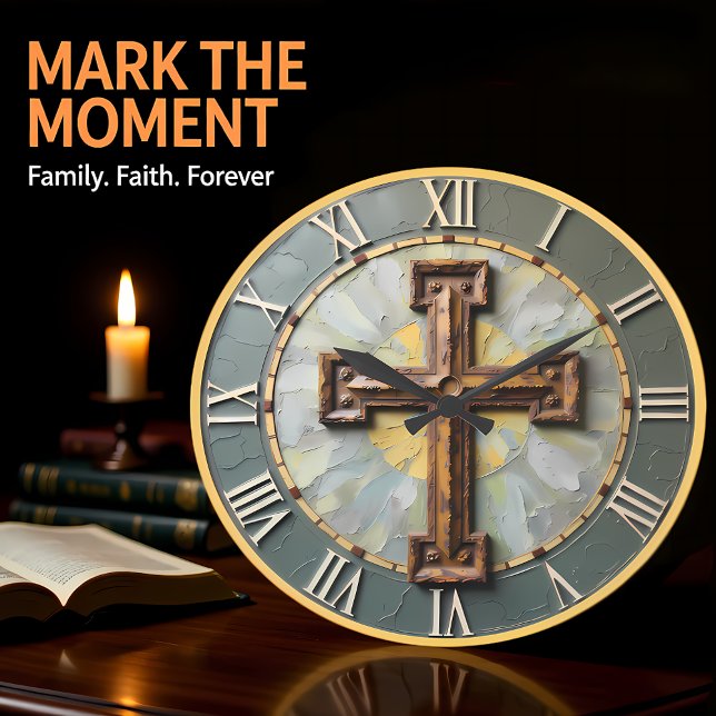 Jesus Rustic Textured Cross Large Clock (Creator Uploaded)